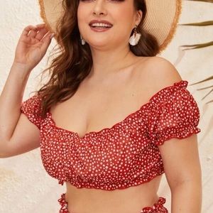 Plus size polka dot bardot top